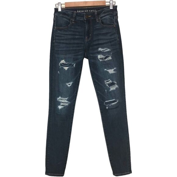 American Eagle Next Level Stretch Blue Dark Wash Jeggings - Picture 1 of 13